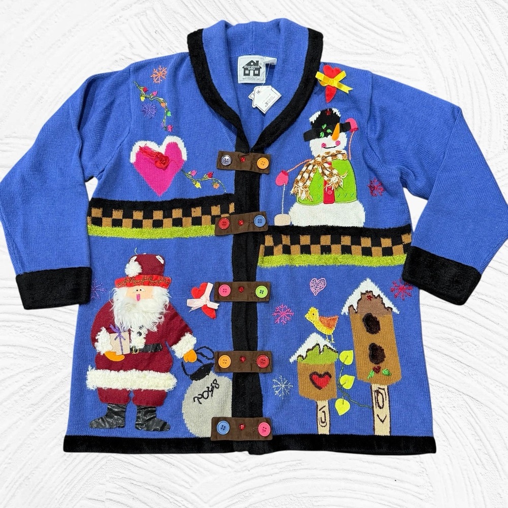Storybook Knits NWT‎ Christmas Santa Snowman 3D Shawl Cardigan Sweater Women 1X
